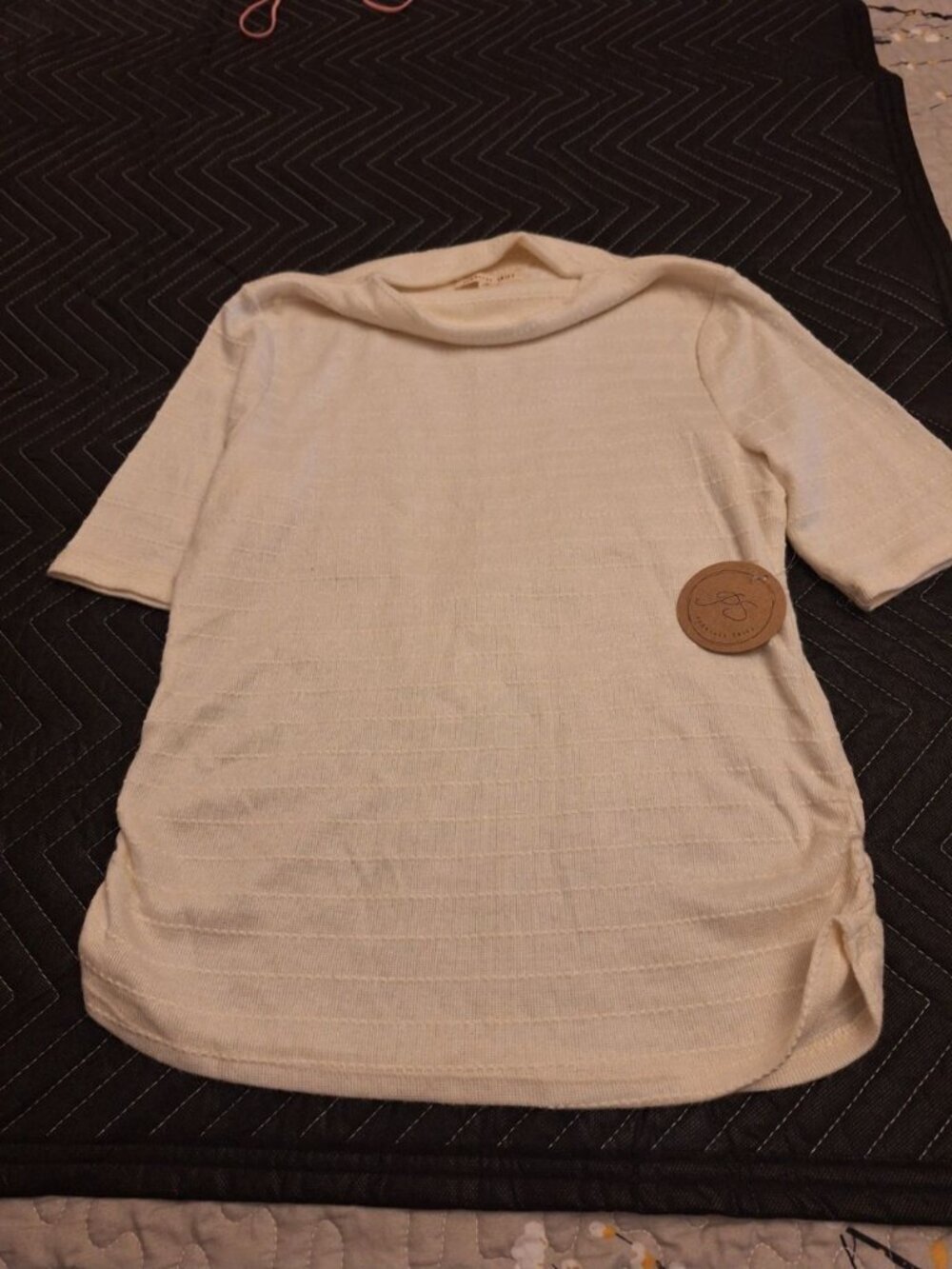 Parallel Skies Women’s Ivory Textured Knit Tunic Top Short Sleeve Size Medium